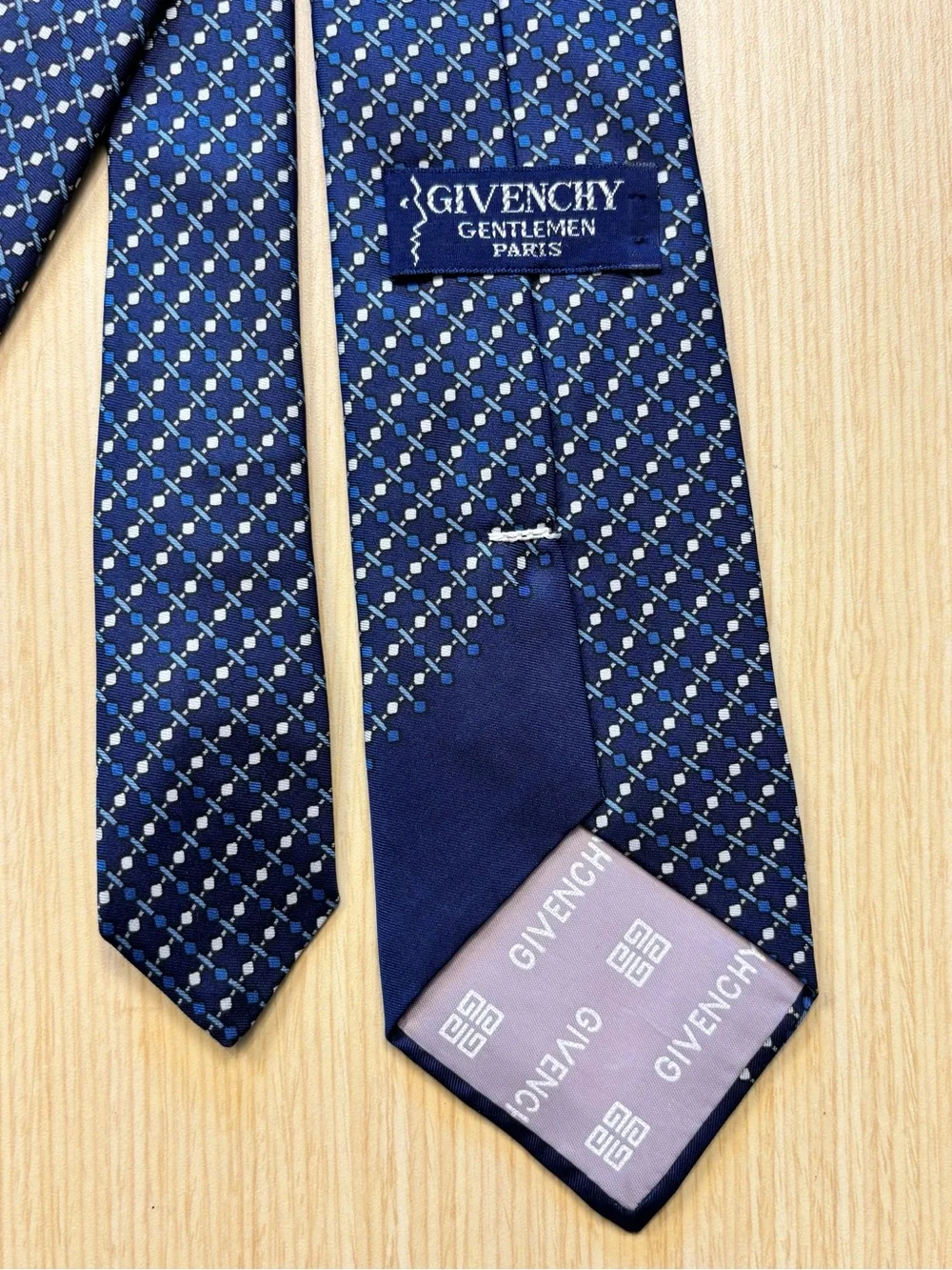 Givenchy VTG Blue Silk Geometric Micro Pattern Men's Necktie Luxury Designer